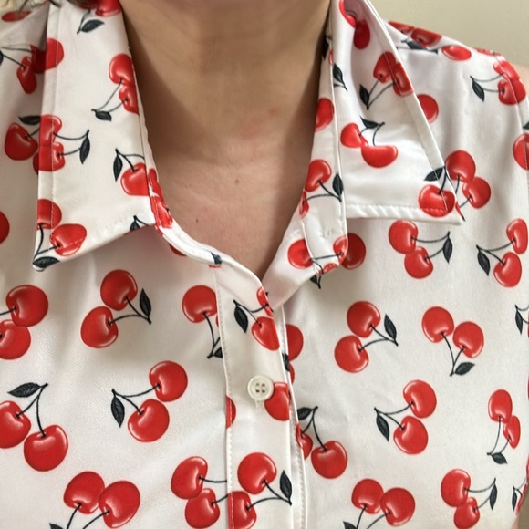 Cherry print shirt dress with pockets sz 18 - Picture 2 of 2